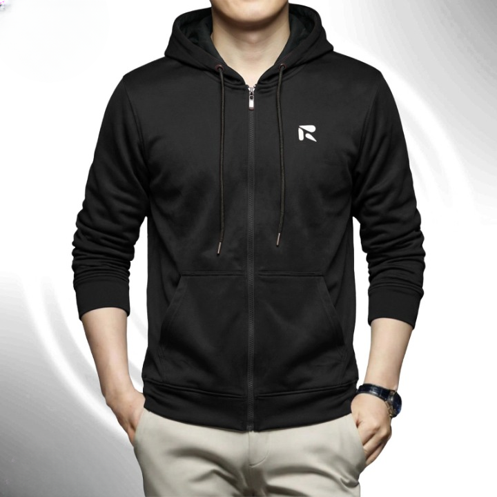 Men's Winter China Hoodie Full Zipper (Black) 11518