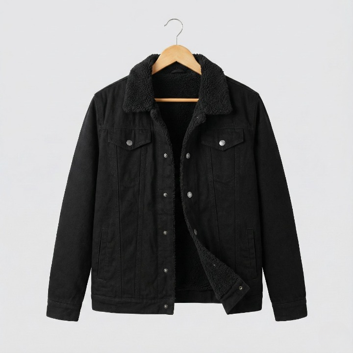 Premium Denim Sherpa Lined Jacket (BLACK)
